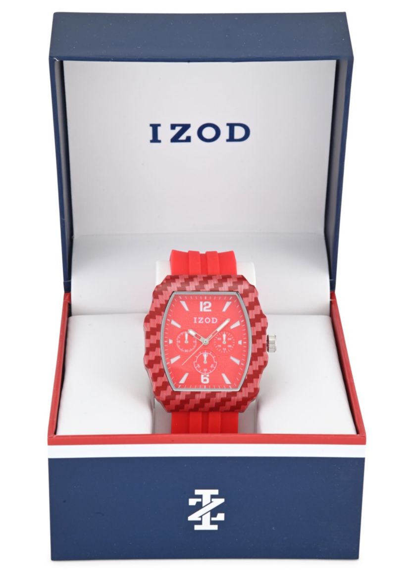 IZOD Adult Mens Analog Watch w Red Rubber Strap in Red Model# IZO9411