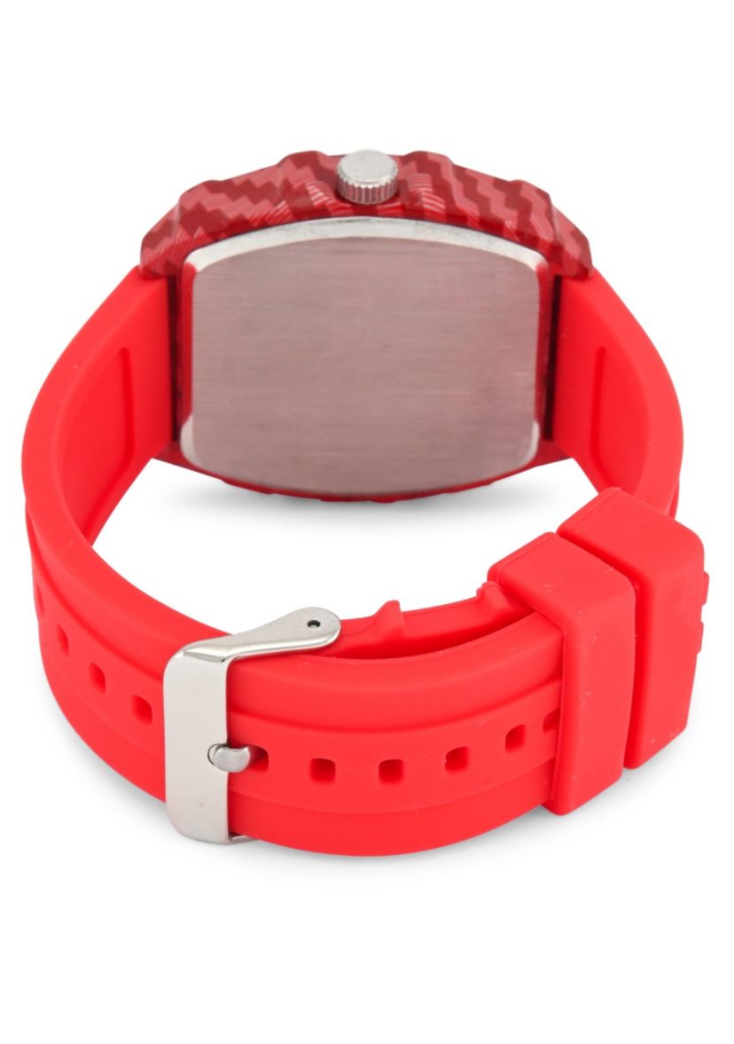 IZOD Adult Mens Analog Watch w Red Rubber Strap in Red Model# IZO9411