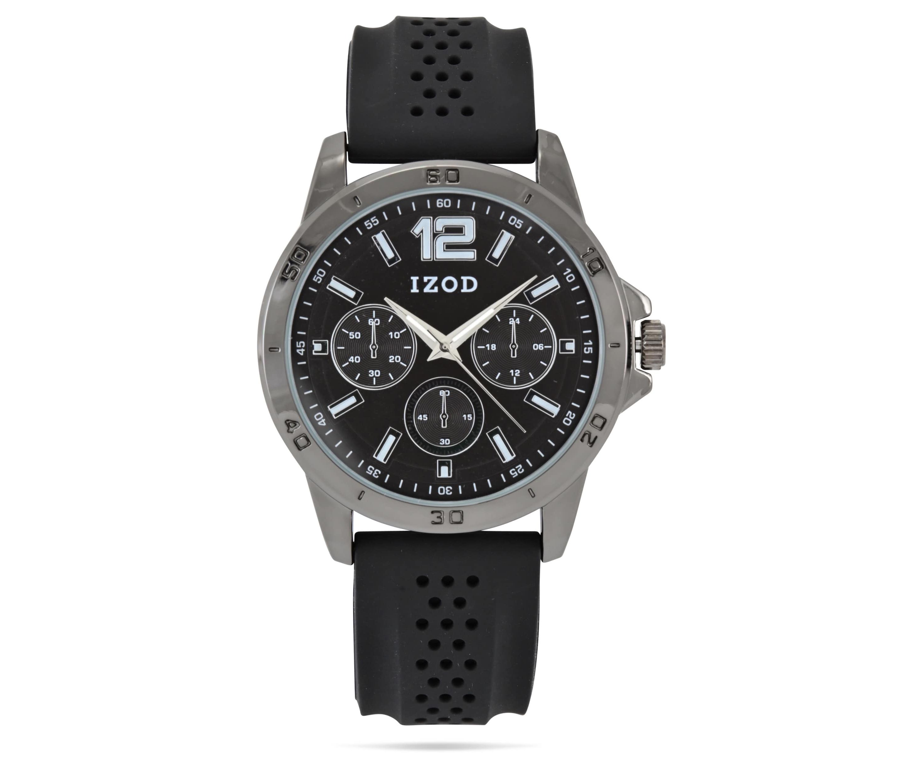 IZOD Adult Mens Analog Watch w Black Rubber Strap in Gunmetal Model# IZO9426