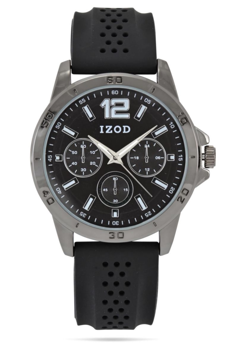 IZOD Adult Mens Analog Watch w Black Rubber Strap in Gunmetal Model# IZO9426
