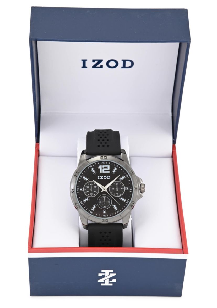 IZOD Adult Mens Analog Watch w Black Rubber Strap in Gunmetal Model# IZO9426