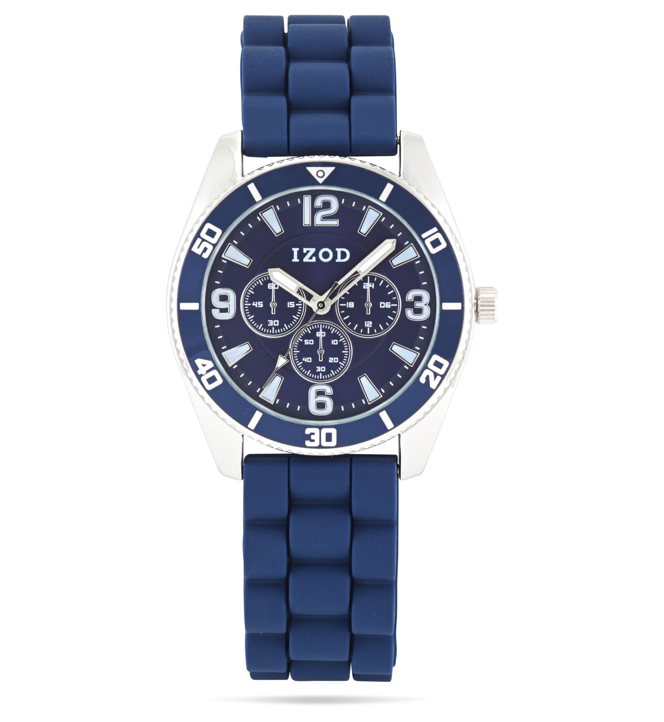 IZOD IZOD Adult Mens Analog Watch w Blue Rubber Strap in Silver