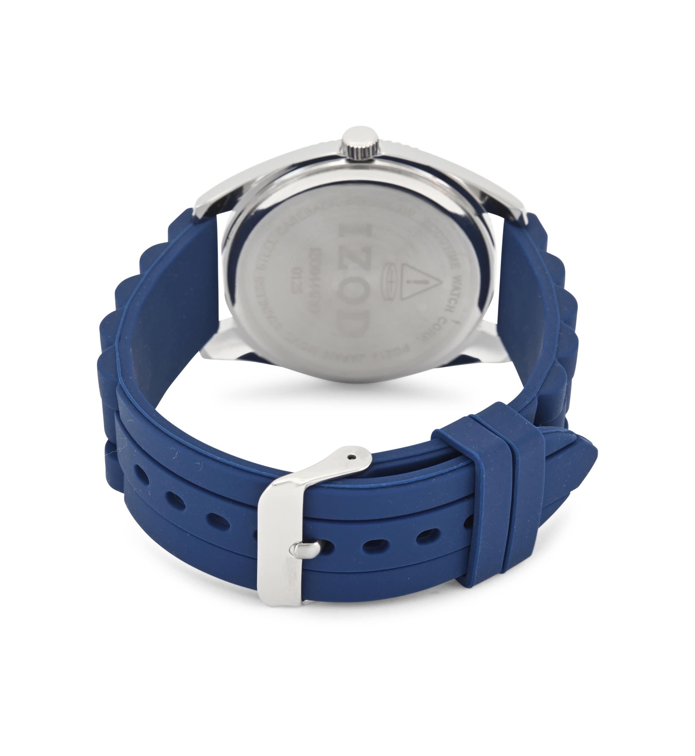 IZOD IZOD Adult Mens Analog Watch w Blue Rubber Strap in Silver