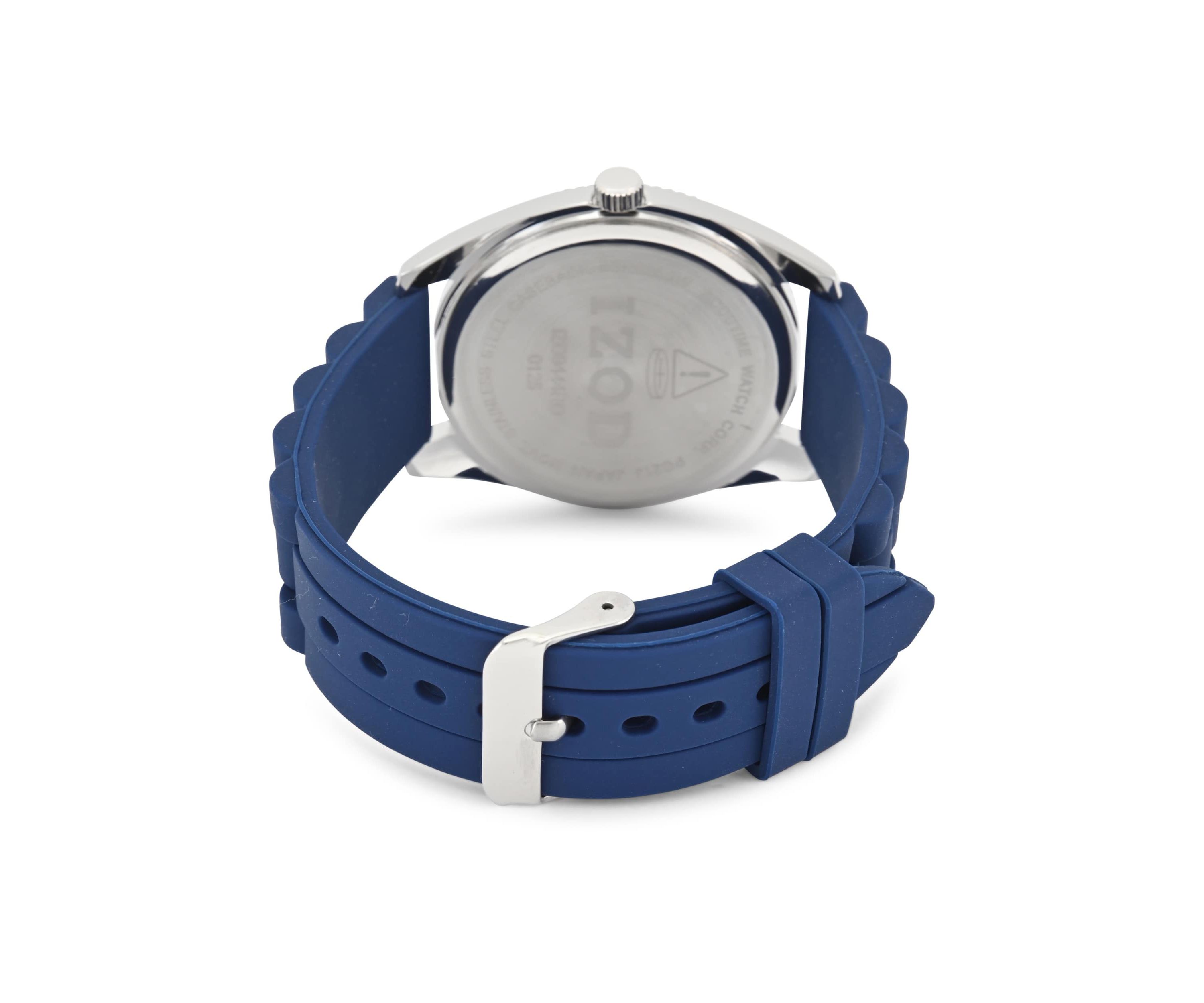 IZOD Adult Mens Analog Watch w Blue Rubber Strap in Silver Model# IZO9444