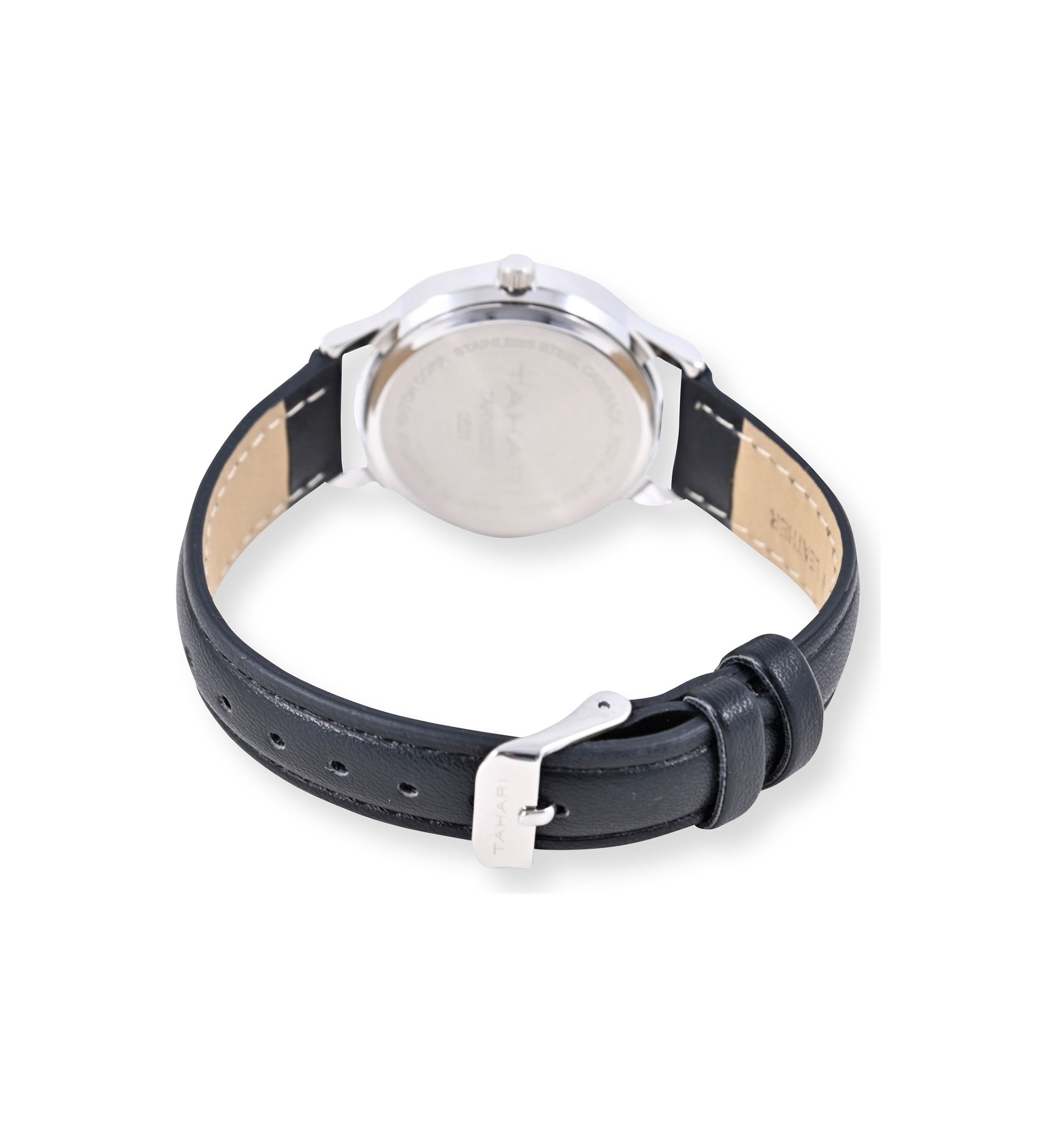 TAHARI Black Strap Watch with Crystal Accent