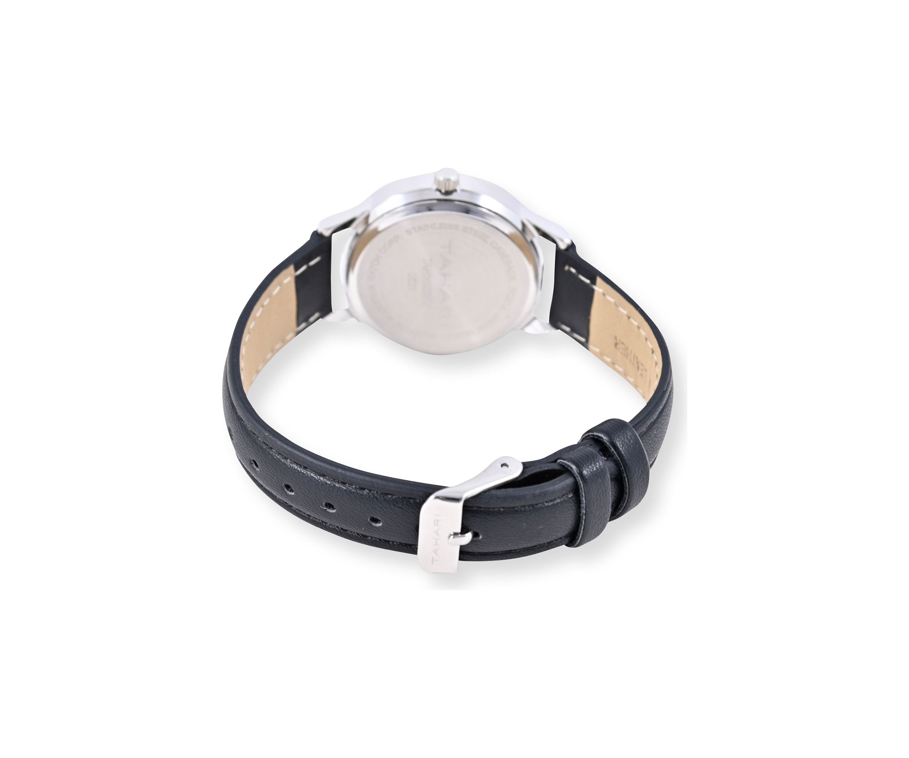 TAHARI Black Strap Watch with Crystal Accent