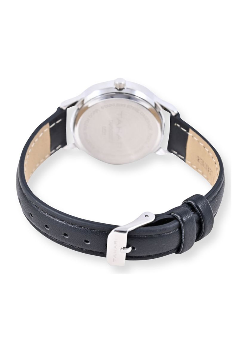 TAHARI Black Strap Watch with Crystal Accent