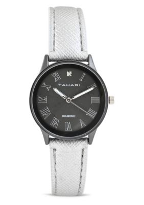 Tahari Adult Womens Analog Watch w Silver Case Black Dial with Silver Strap w Genuine Diamond Model# TAH3122
