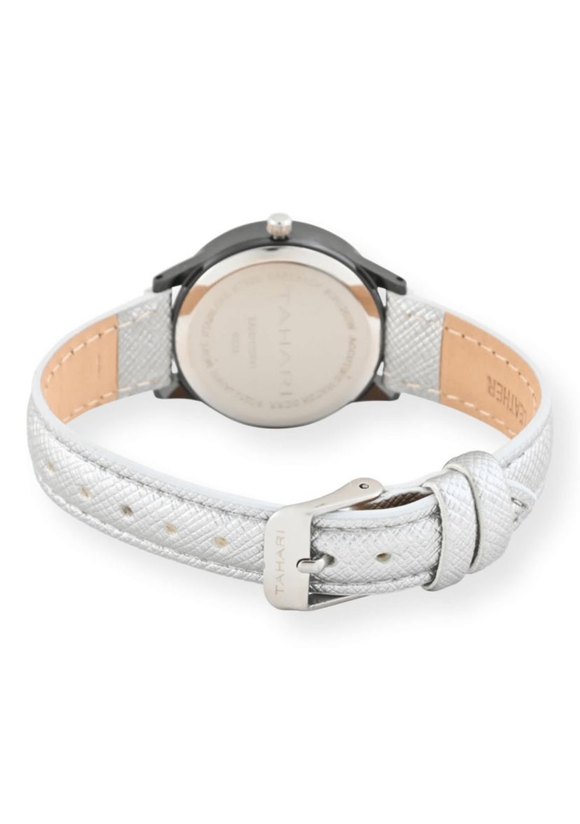 Tahari Adult Womens Analog Watch w Silver Case Black Dial with Silver Strap w Genuine Diamond Model# TAH3122