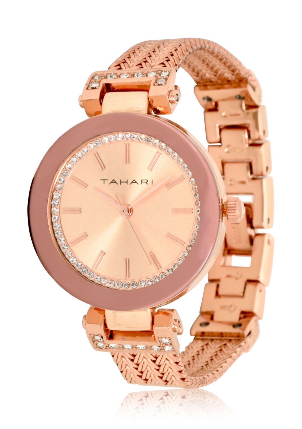 TAHARI Ladies Rose Herringbone Patterned Mesh Bracelt Watch