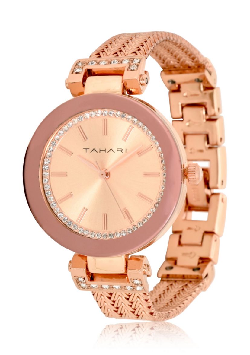 TAHARI Ladies Rose Herringbone Patterned Mesh Bracelt Watch