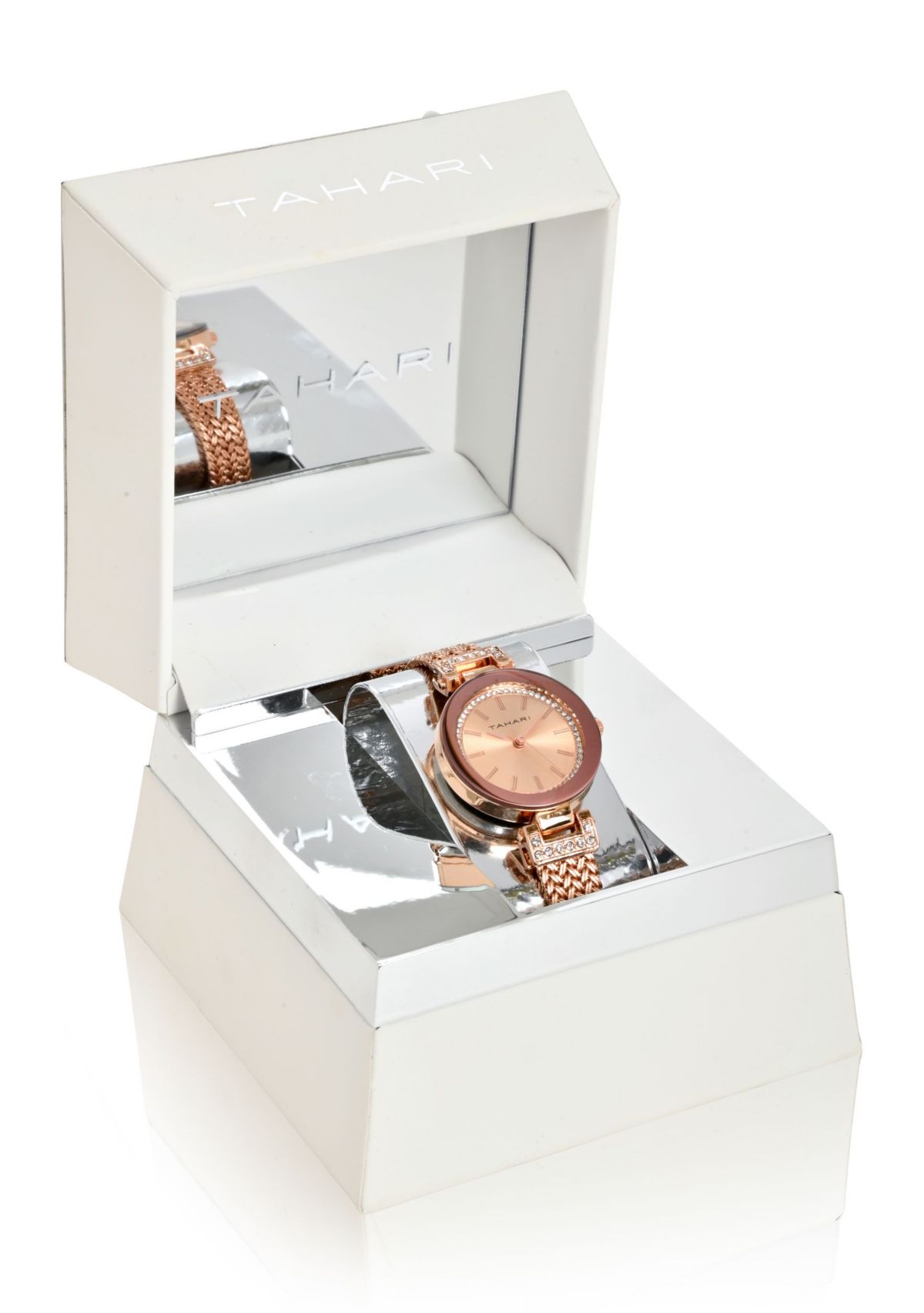 TAHARI Ladies Rose Herringbone Patterned Mesh Bracelt Watch