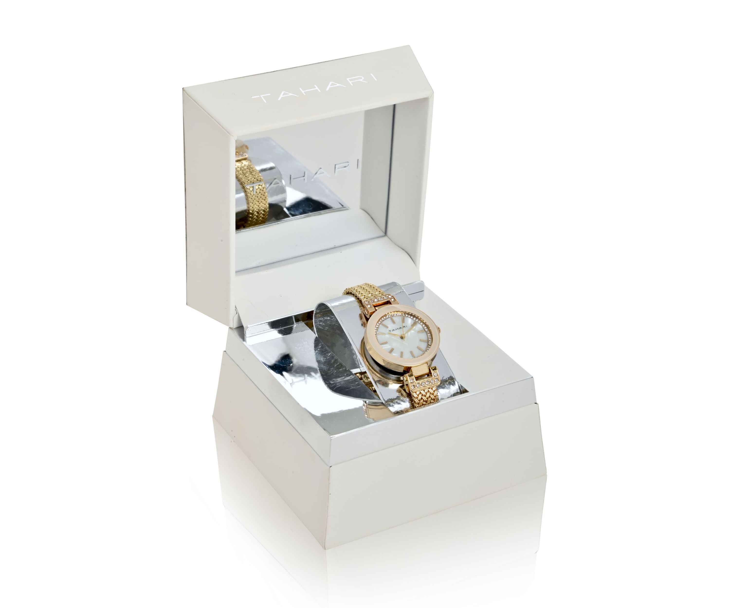 TAHARI Ladies Goldtoned Herringbone Patterned Mesh Bracelt Watch