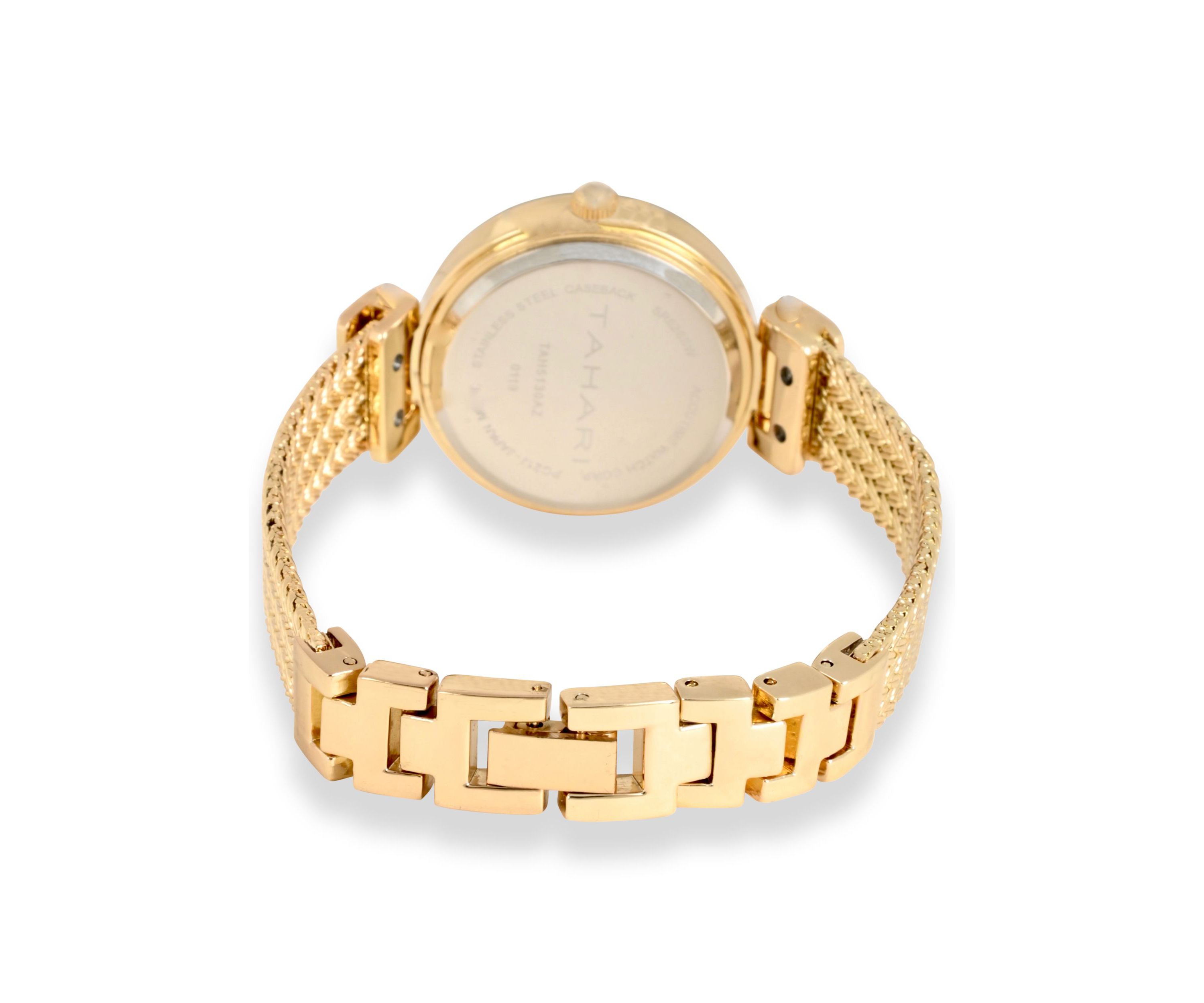 TAHARI Ladies Goldtoned Herringbone Patterned Mesh Bracelt Watch