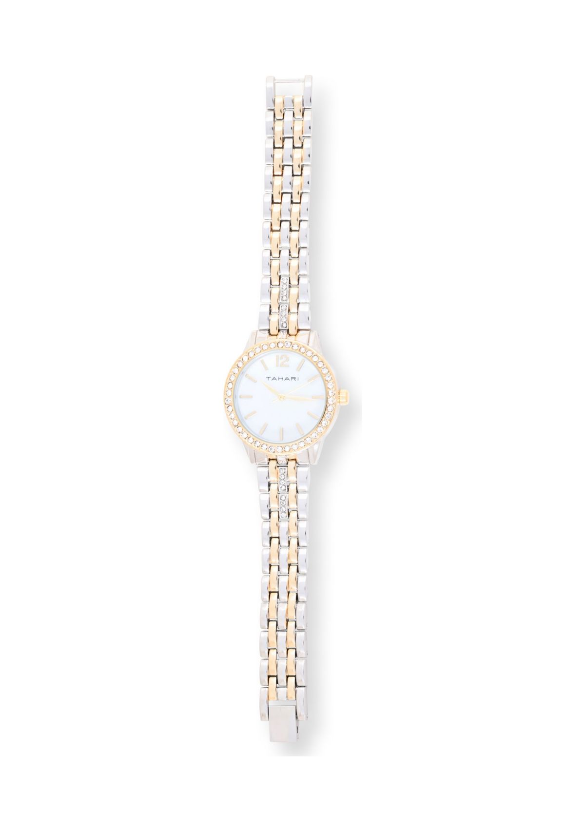 TAHARI Ladies Two Tone Bracelet Watch with Stone Accents