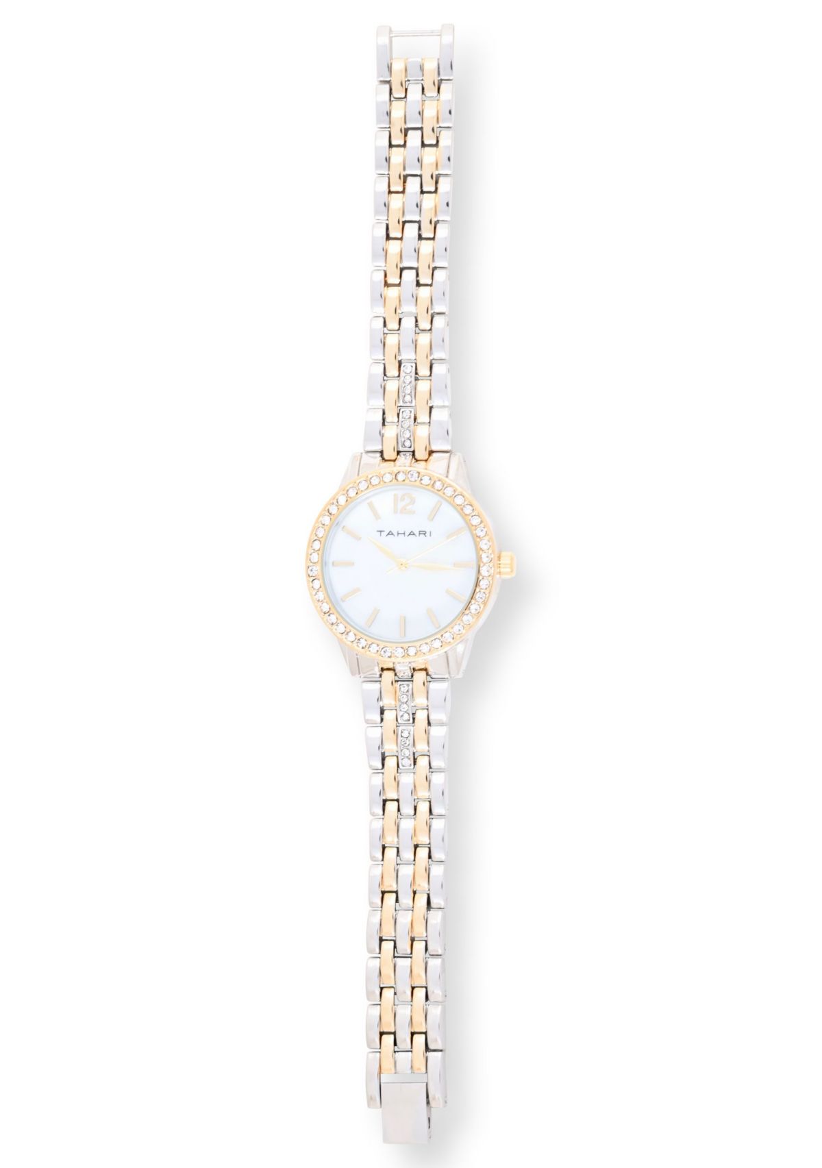 TAHARI Ladies Two Tone Bracelet Watch with Stone Accents