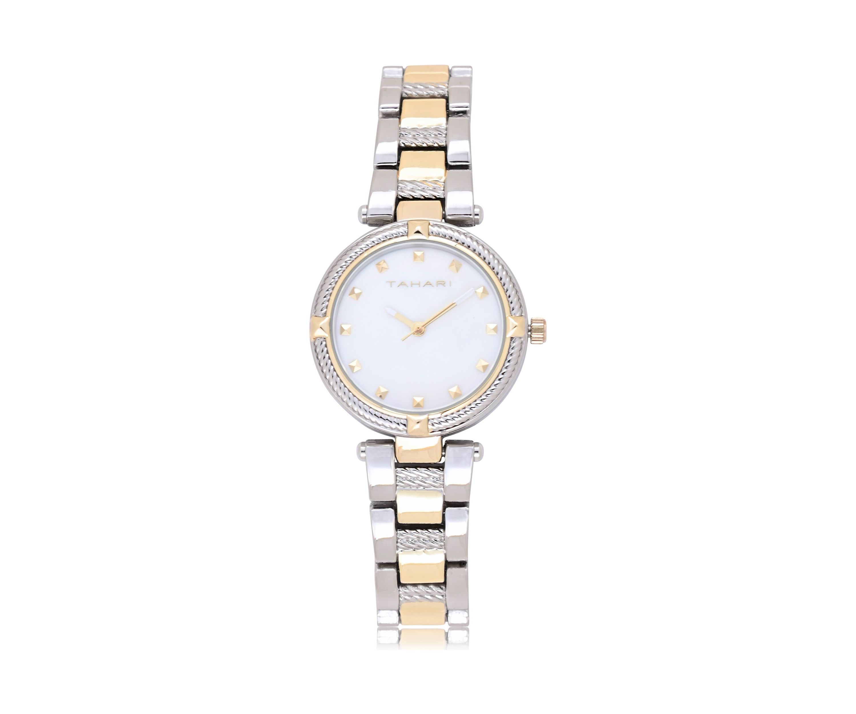 TAHARI Ladies Two Tone Bracelet Watch with Rope Link Detail