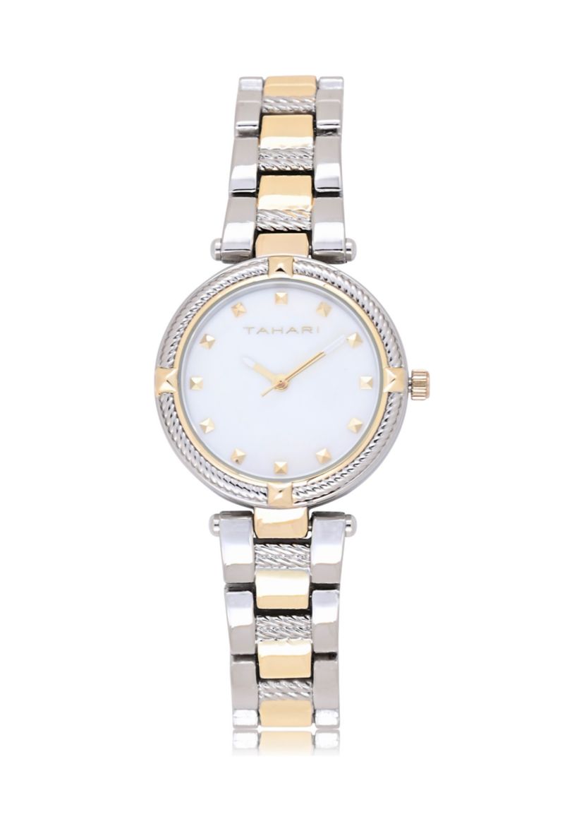 TAHARI Ladies Two Tone Bracelet Watch with Rope Link Detail