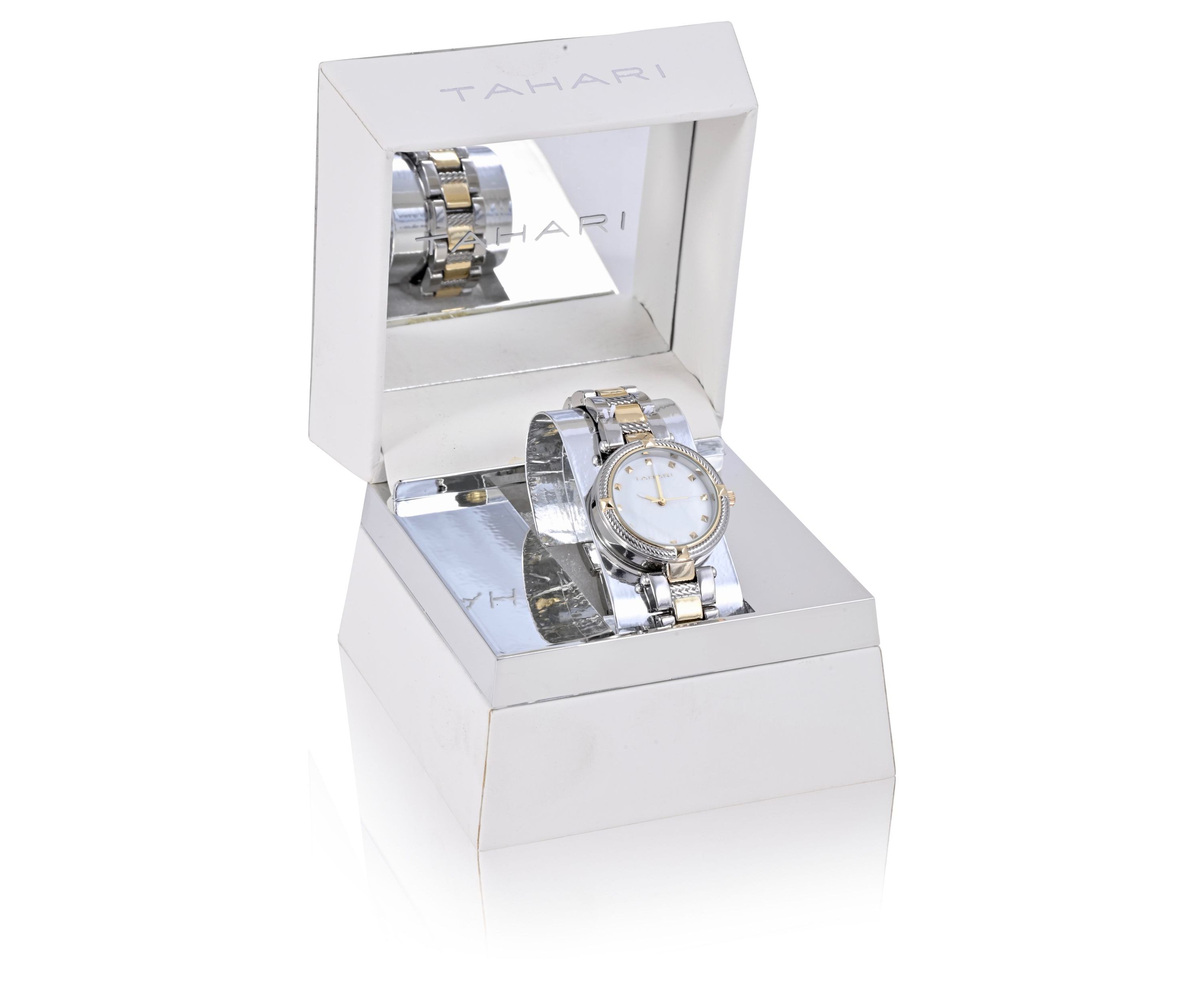 TAHARI Ladies Two Tone Bracelet Watch with Rope Link Detail