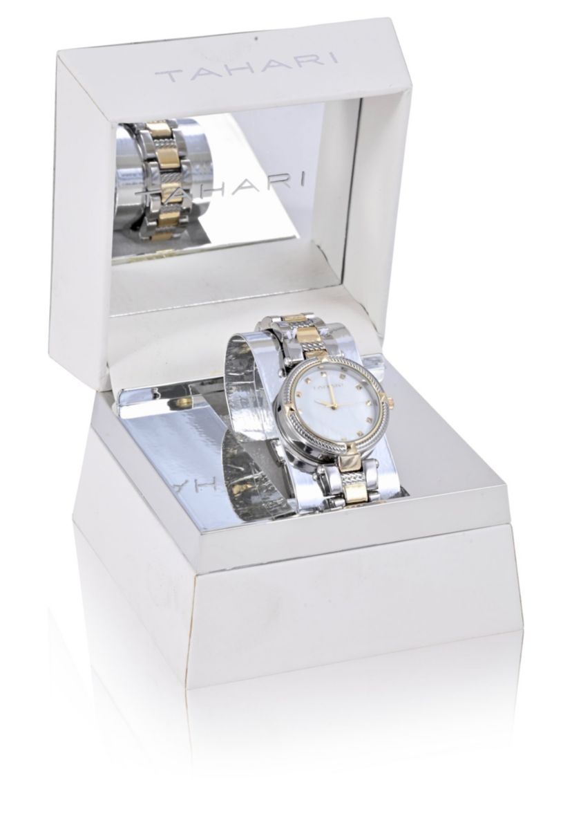TAHARI Ladies Two Tone Bracelet Watch with Rope Link Detail