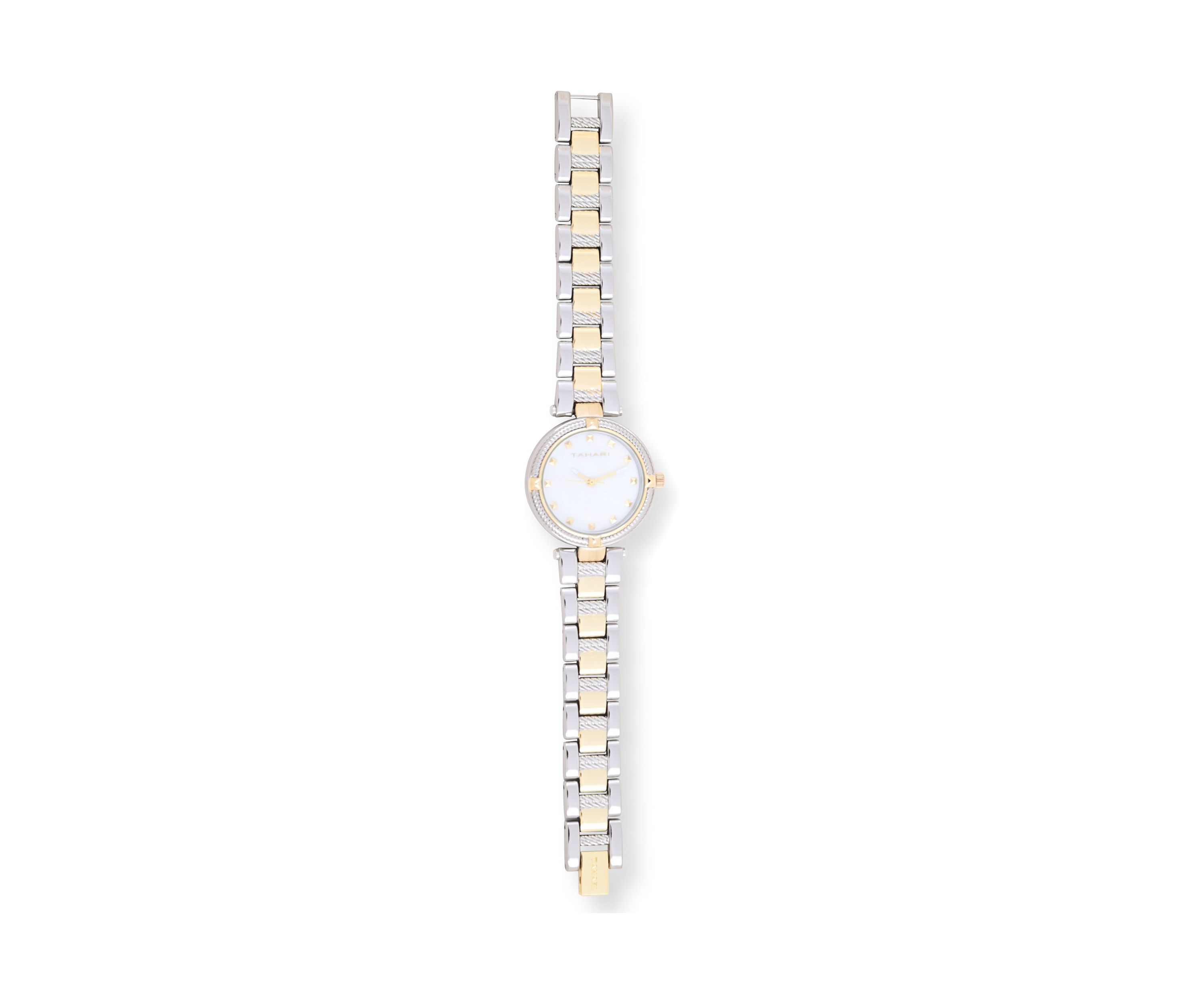TAHARI Ladies Two Tone Bracelet Watch with Rope Link Detail