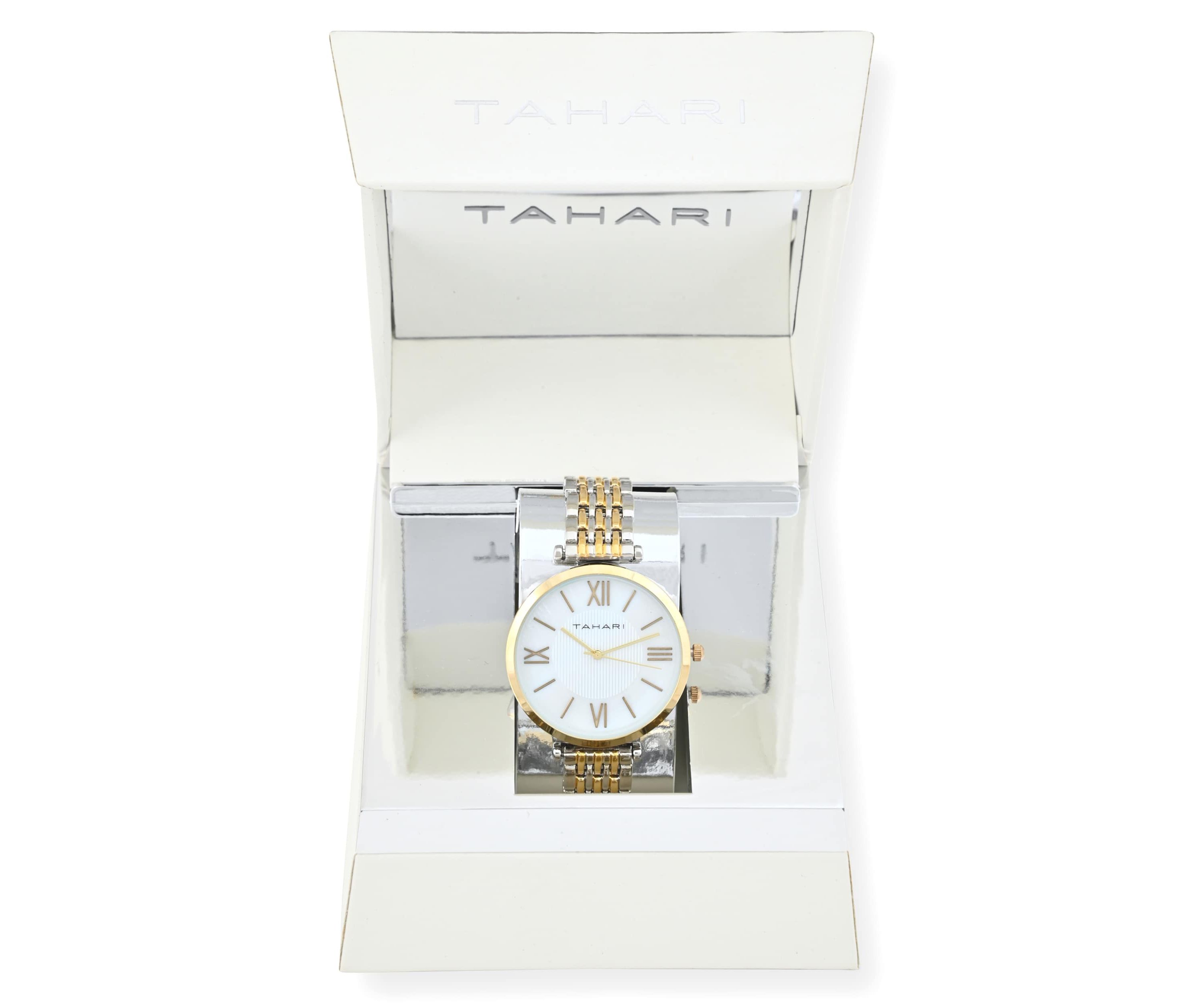 Tahari Adult Womens Analog Watch w Gold Case and Two-Tone Gold Silver Dial and Bracelet Model# TAH5522