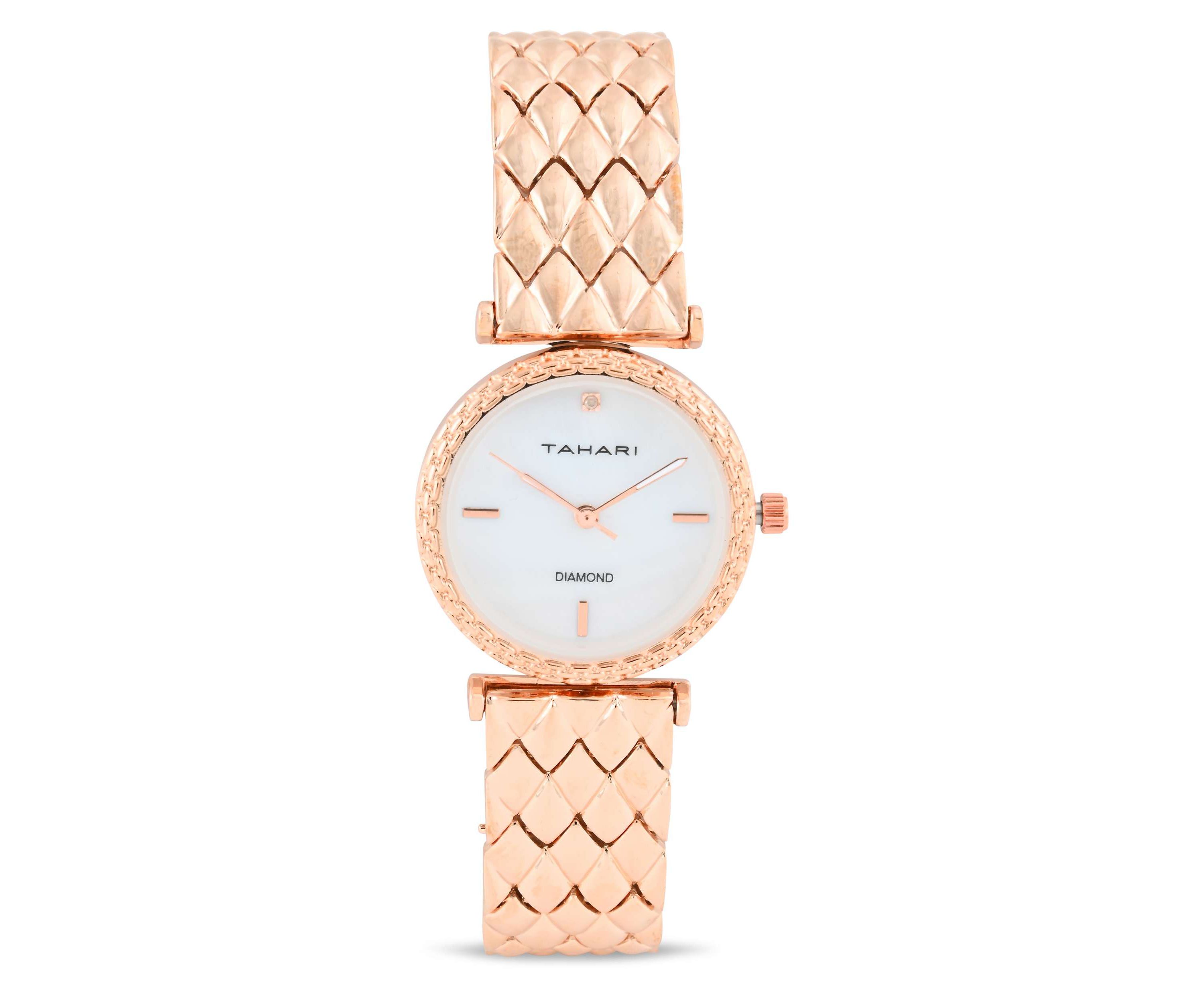 Tahari Adult Womens Analog Watch w Rose Gold Case Dial and Bracelet w Genuine Diamond at 12 Model# TAH5691