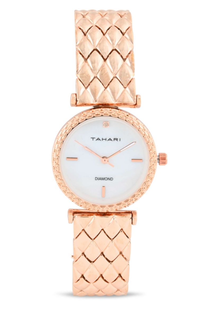 Tahari Adult Womens Analog Watch w Rose Gold Case Dial and Bracelet w Genuine Diamond at 12 Model# TAH5691