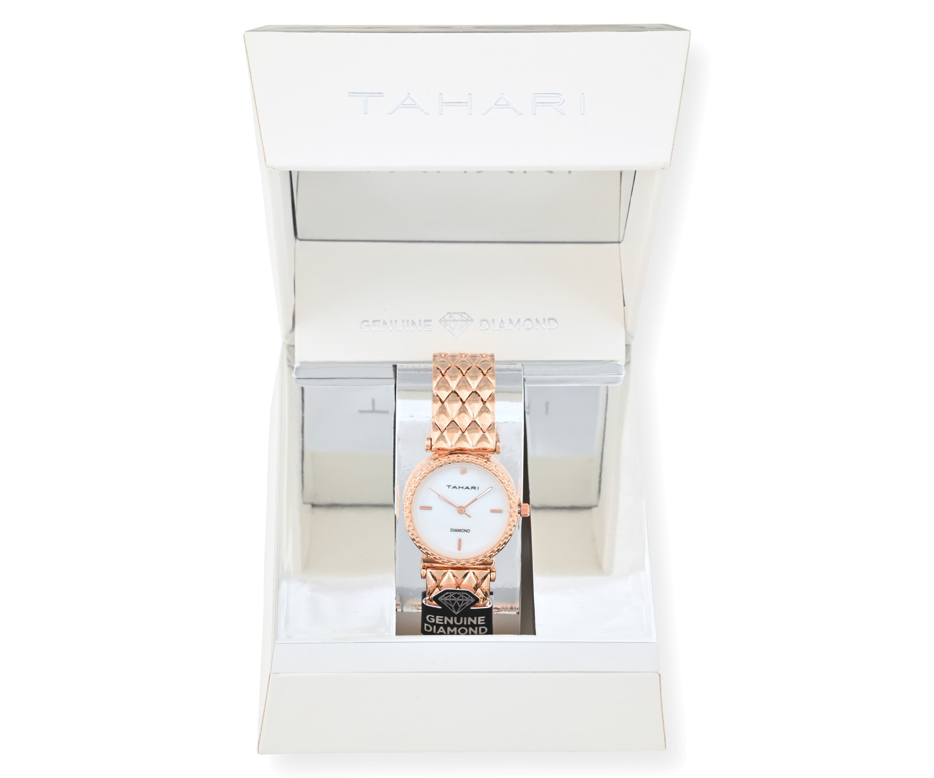 Tahari Adult Womens Analog Watch w Rose Gold Case Dial and Bracelet w Genuine Diamond at 12 Model# TAH5691