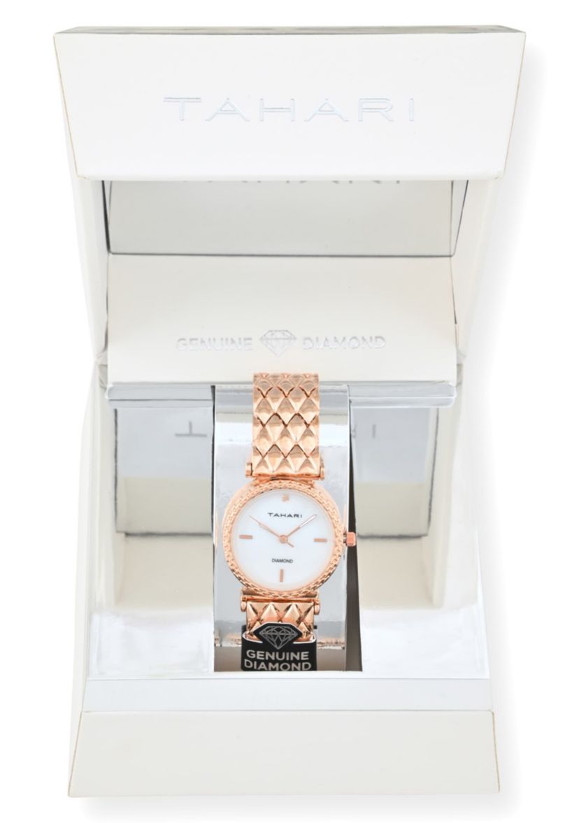 Tahari Adult Womens Analog Watch w Rose Gold Case Dial and Bracelet w Genuine Diamond at 12 Model# TAH5691