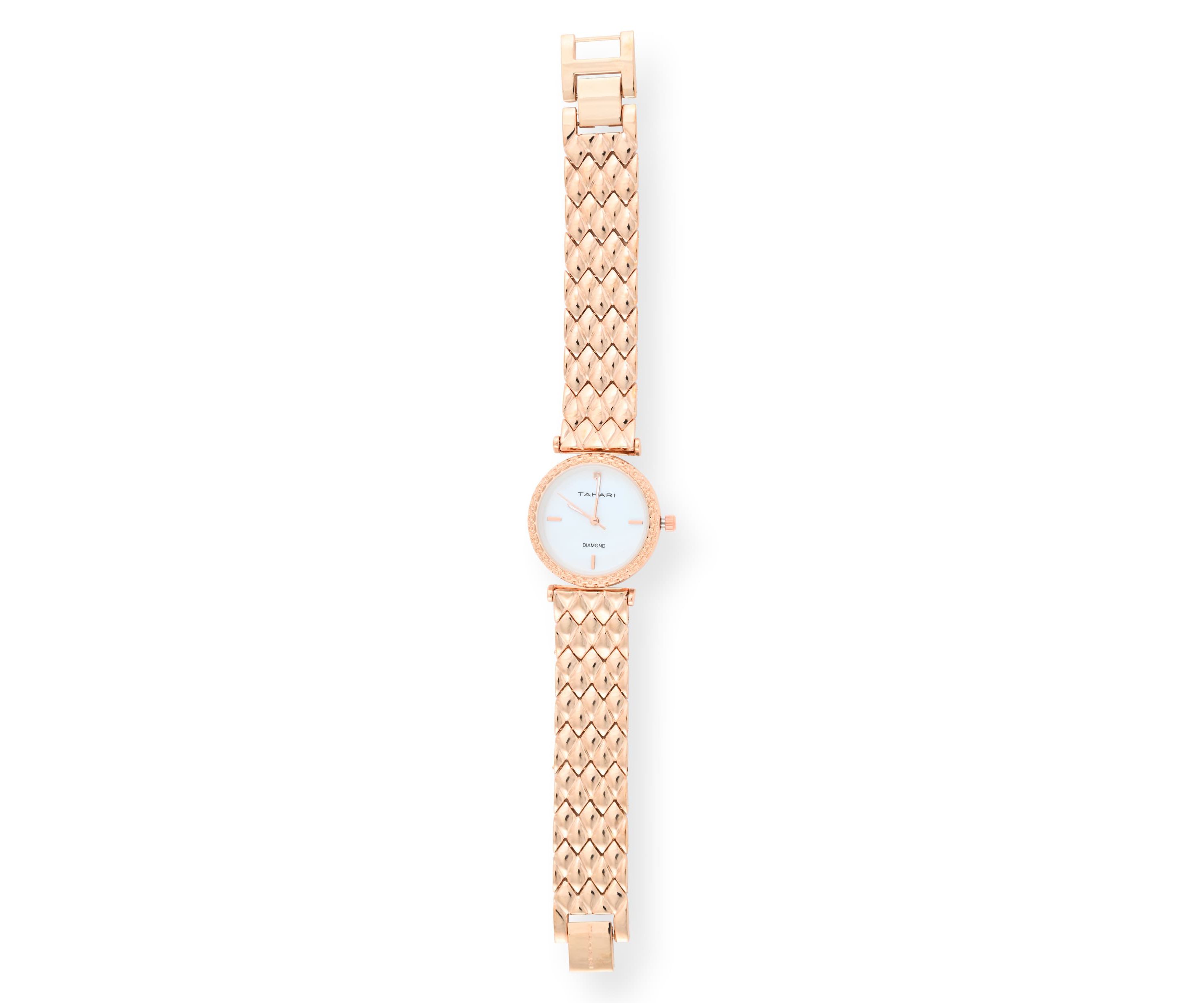 Tahari Adult Womens Analog Watch w Rose Gold Case Dial and Bracelet w Genuine Diamond at 12 Model# TAH5691
