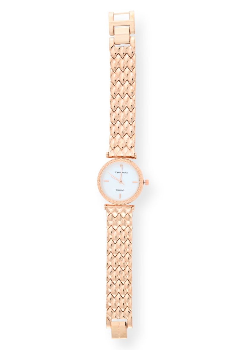 Tahari Adult Womens Analog Watch w Rose Gold Case Dial and Bracelet w Genuine Diamond at 12 Model# TAH5691
