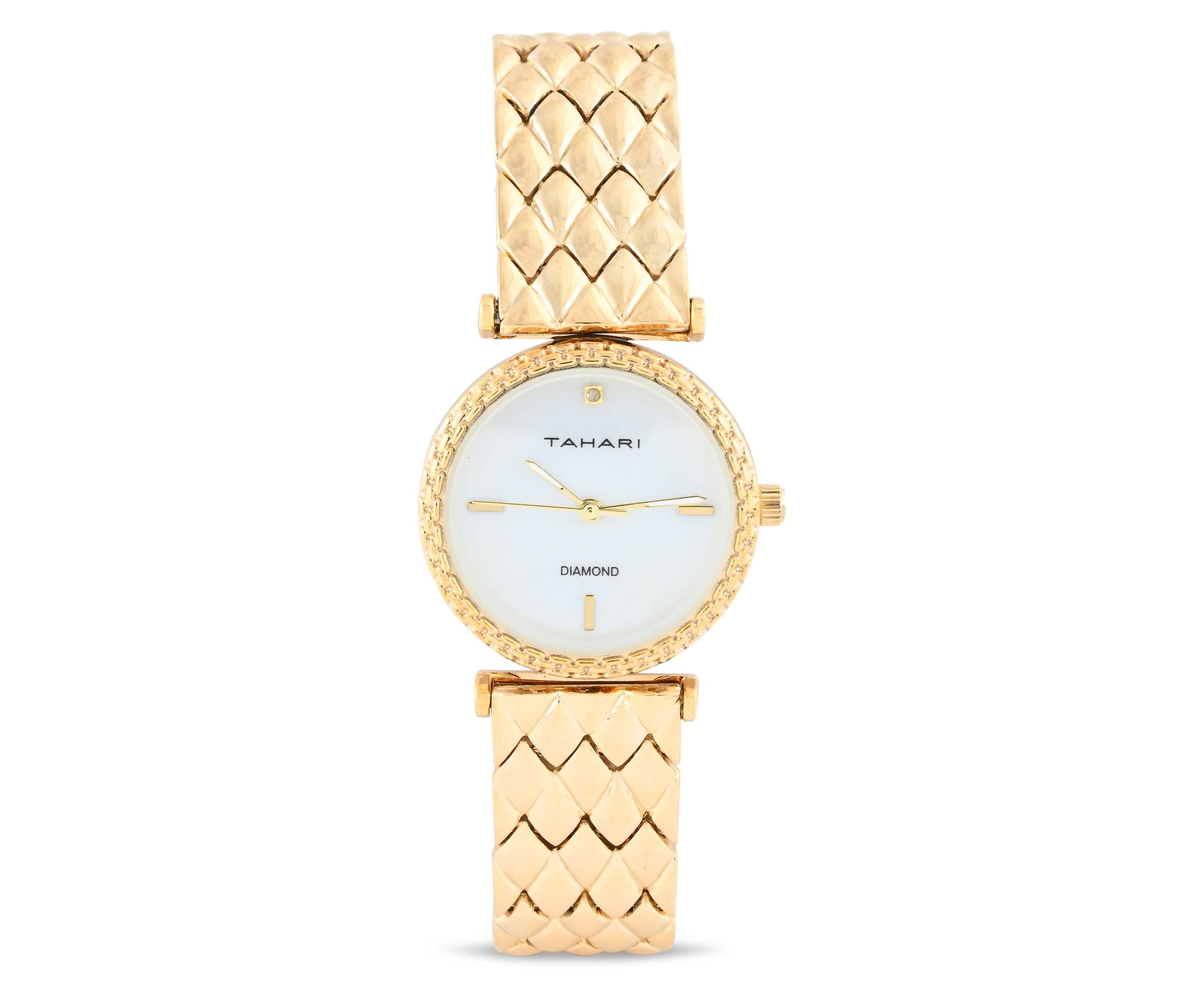 Tahari Adult Womens Analog Watch w Gold Case Dial and Bracelet w Genuine Diamond at 12  Model# TAH5692