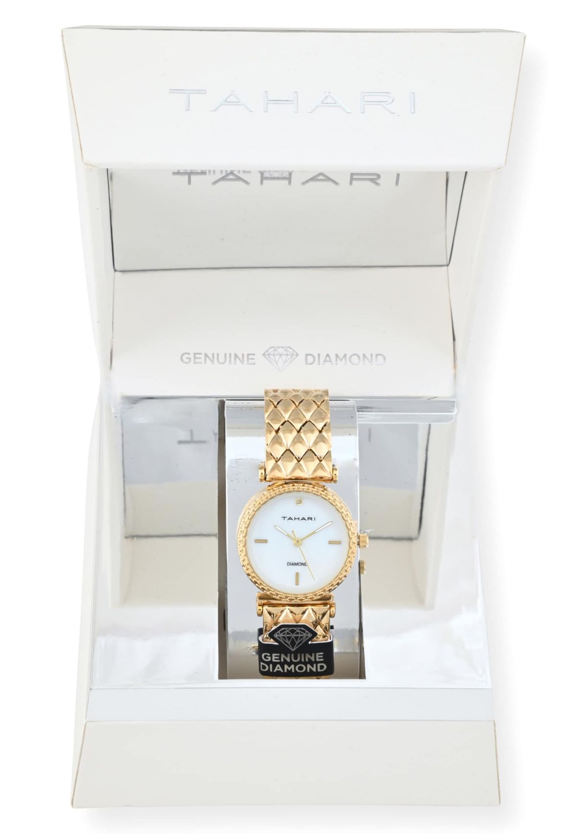 Tahari Adult Womens Analog Watch w Gold Case Dial and Bracelet w Genuine Diamond at 12  Model# TAH5692