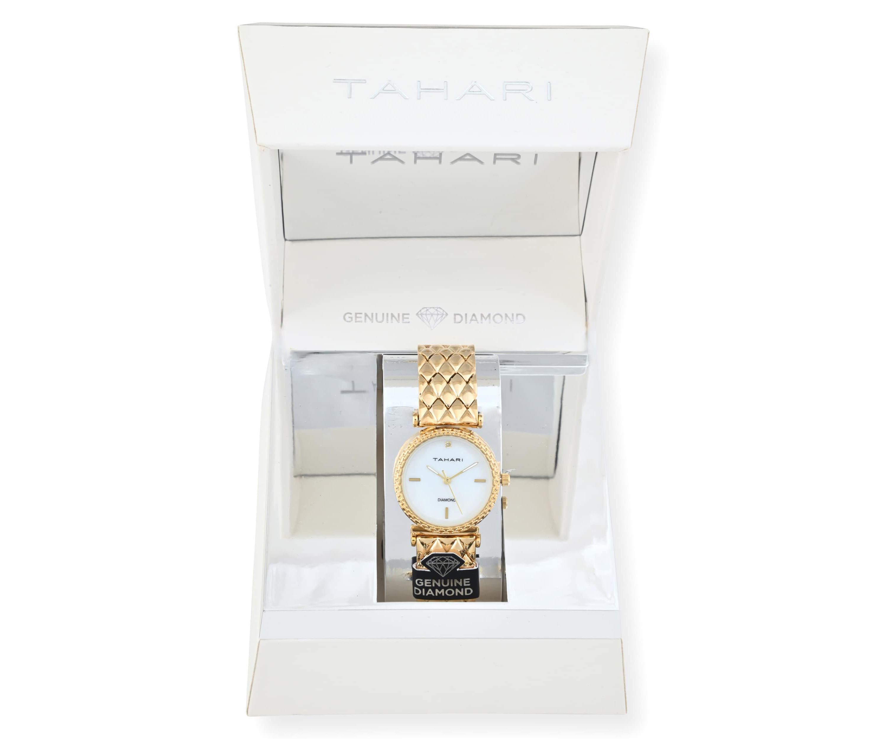 Tahari Adult Womens Analog Watch w Gold Case Dial and Bracelet w Genuine Diamond at 12  Model# TAH5692