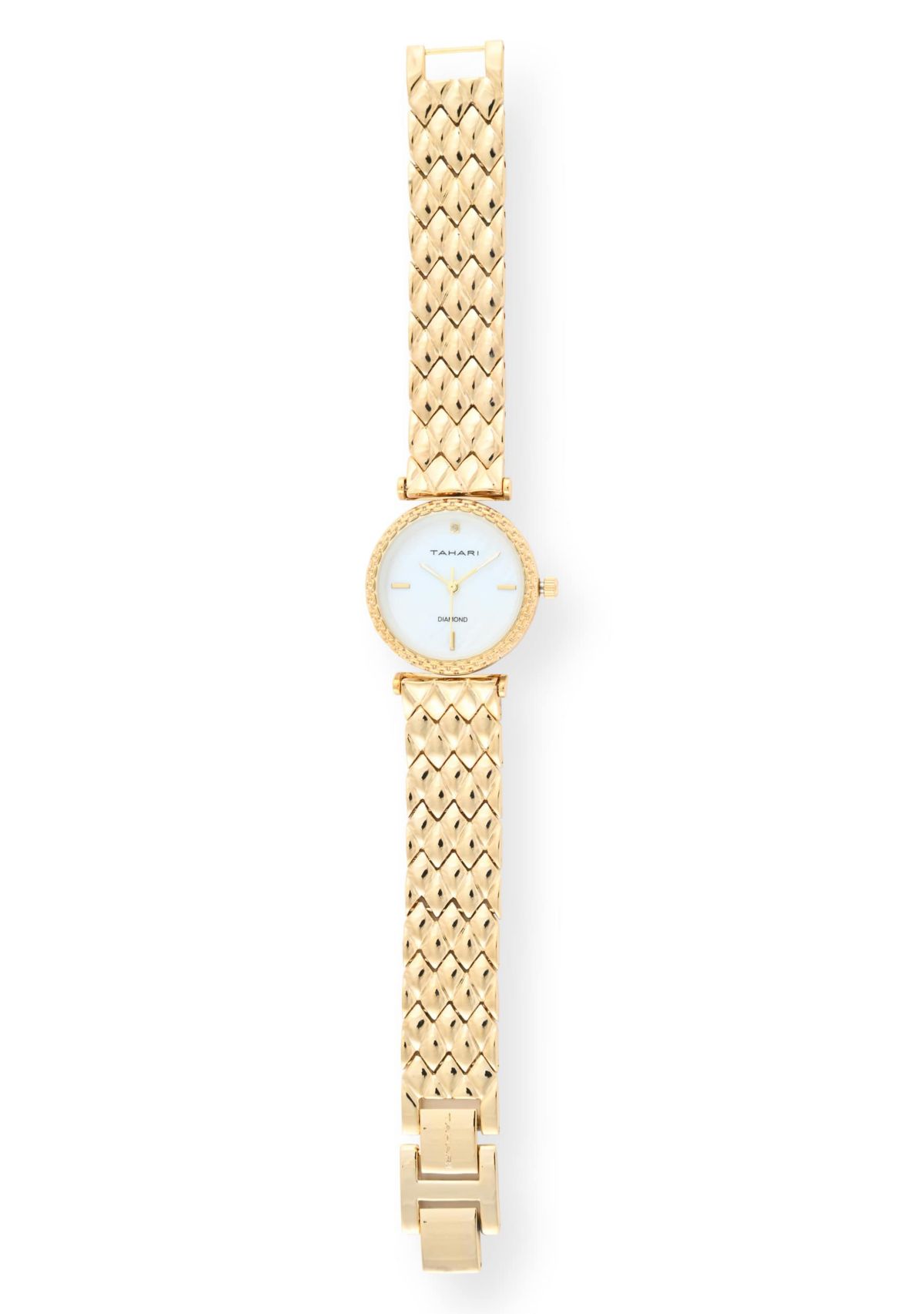 Tahari Adult Womens Analog Watch w Gold Case Dial and Bracelet w Genuine Diamond at 12  Model# TAH5692