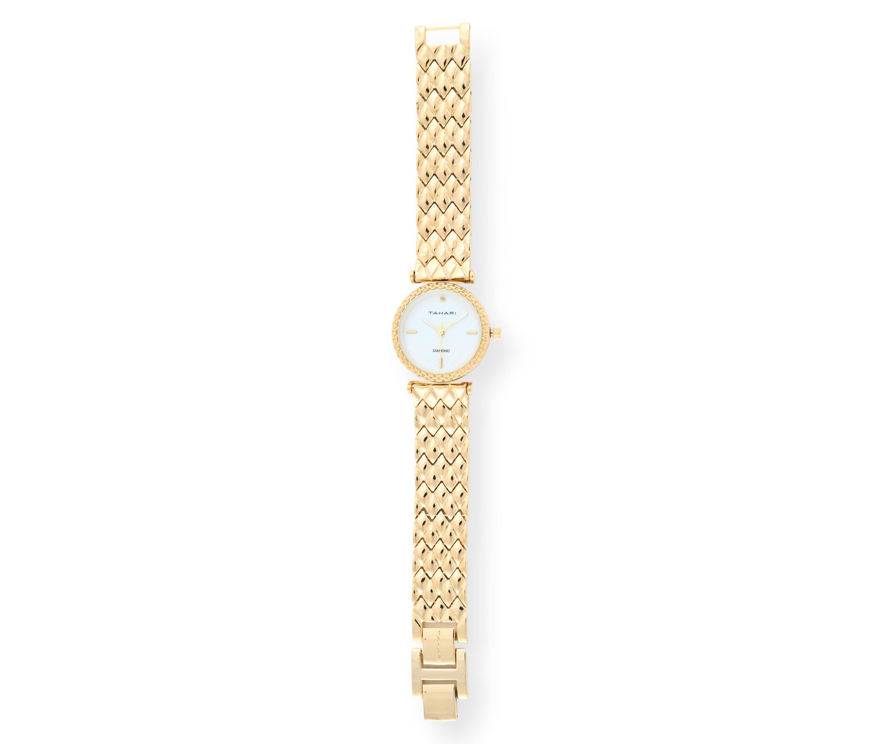 Tahari Adult Womens Analog Watch w Gold Case Dial and Bracelet w Genuine Diamond at 12  Model# TAH5692