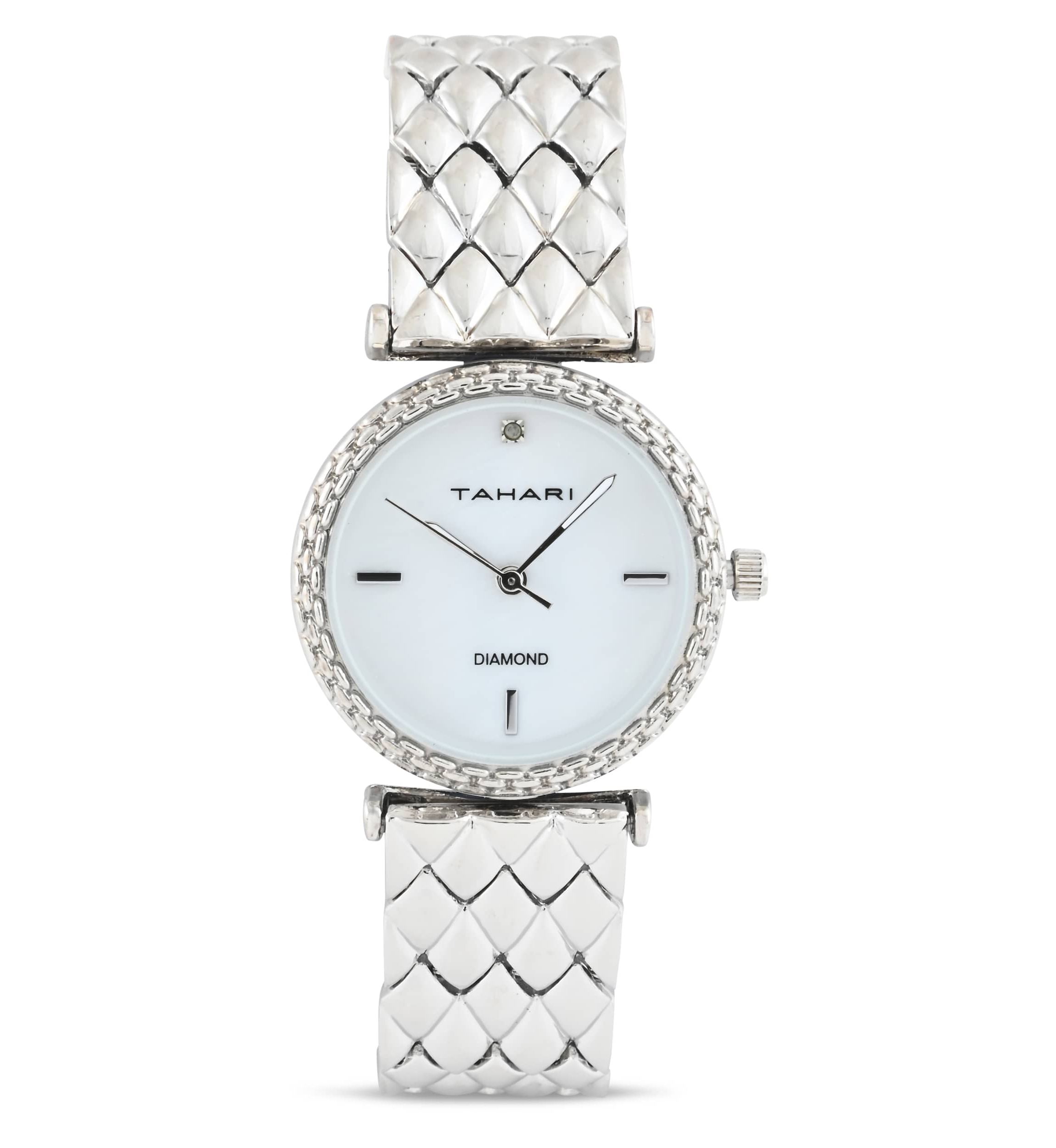 Tahari Adult Womens Analog Watch w Silver Case Dial and Bracelet w Genuine Diamond at 12  Model# TAH5693