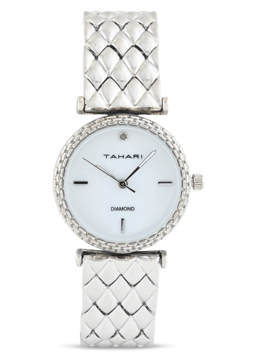 Tahari Adult Womens Analog Watch w Silver Case Dial and Bracelet w Genuine Diamond at 12  Model# TAH5693
