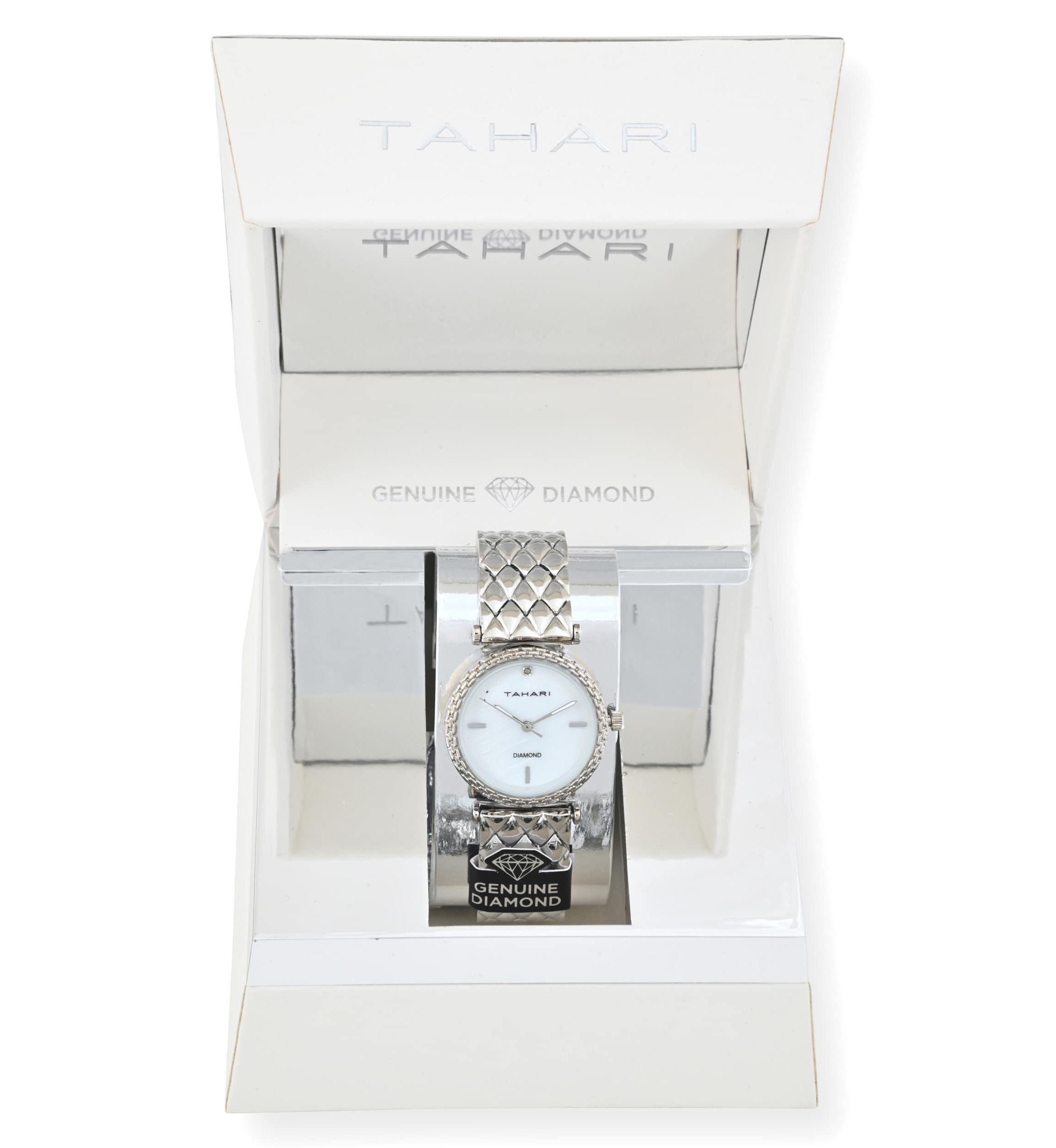 Tahari Adult Womens Analog Watch w Silver Case Dial and Bracelet w Genuine Diamond at 12  Model# TAH5693
