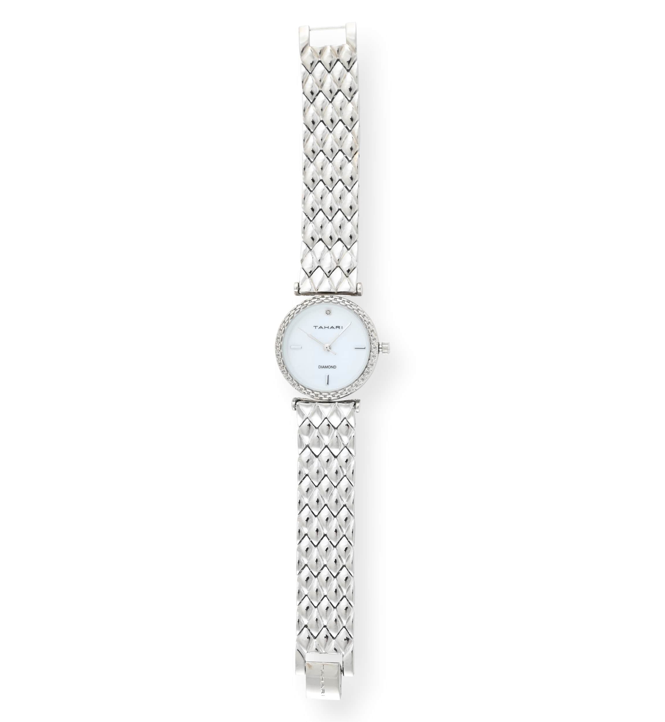 Tahari Adult Womens Analog Watch w Silver Case Dial and Bracelet w Genuine Diamond at 12  Model# TAH5693