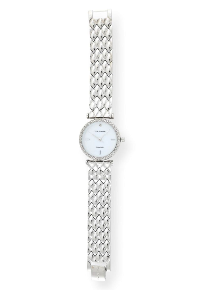 Tahari Adult Womens Analog Watch w Silver Case Dial and Bracelet w Genuine Diamond at 12  Model# TAH5693