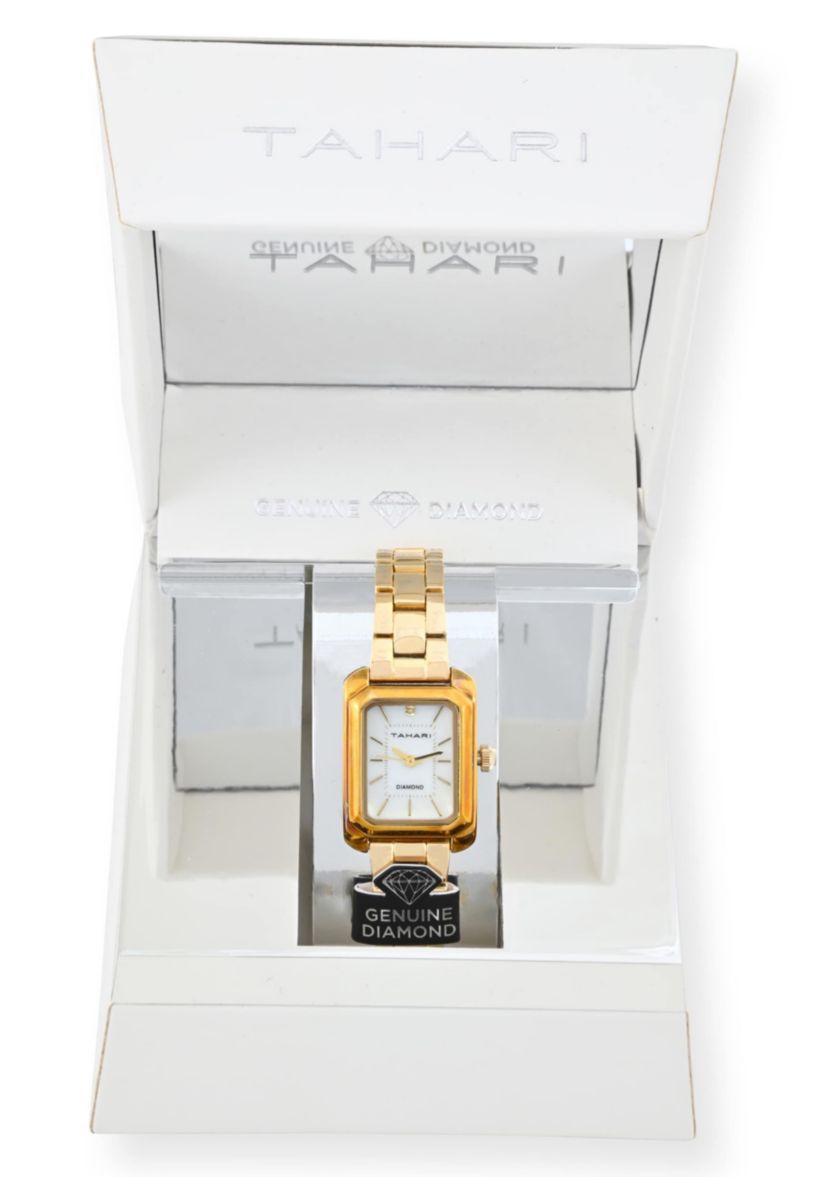 Tahari Adult Womens Analog Watch w Gold Case and Bracelet w Genuine Diamond at 12 Model# TAH5695