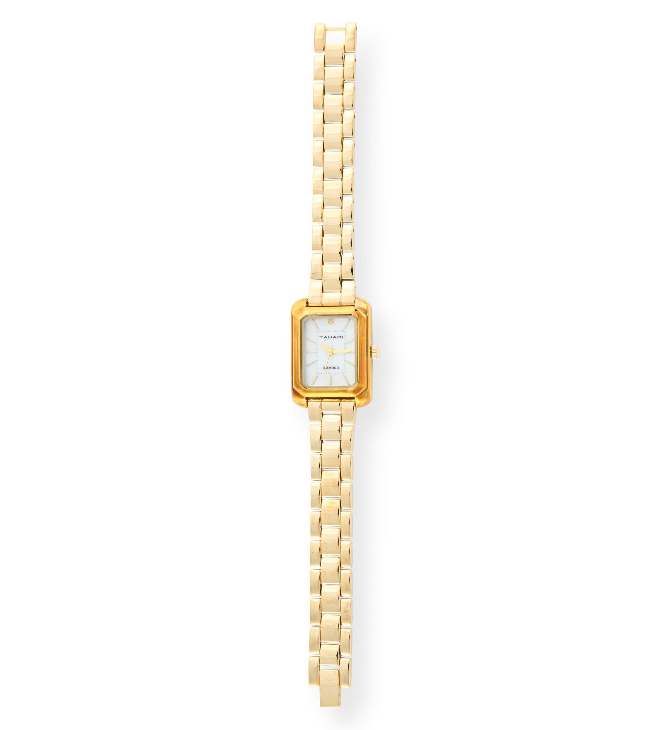 Tahari Adult Womens Analog Watch w Gold Case and Bracelet w Genuine Diamond at 12 Model# TAH5695