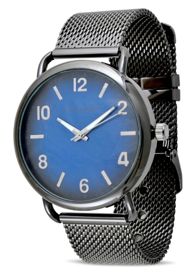 Tahari Adult Mens Analog Watch with Gun Metal Case Blue Dial and Gun Metal Mesh Strap Model# TAH60041