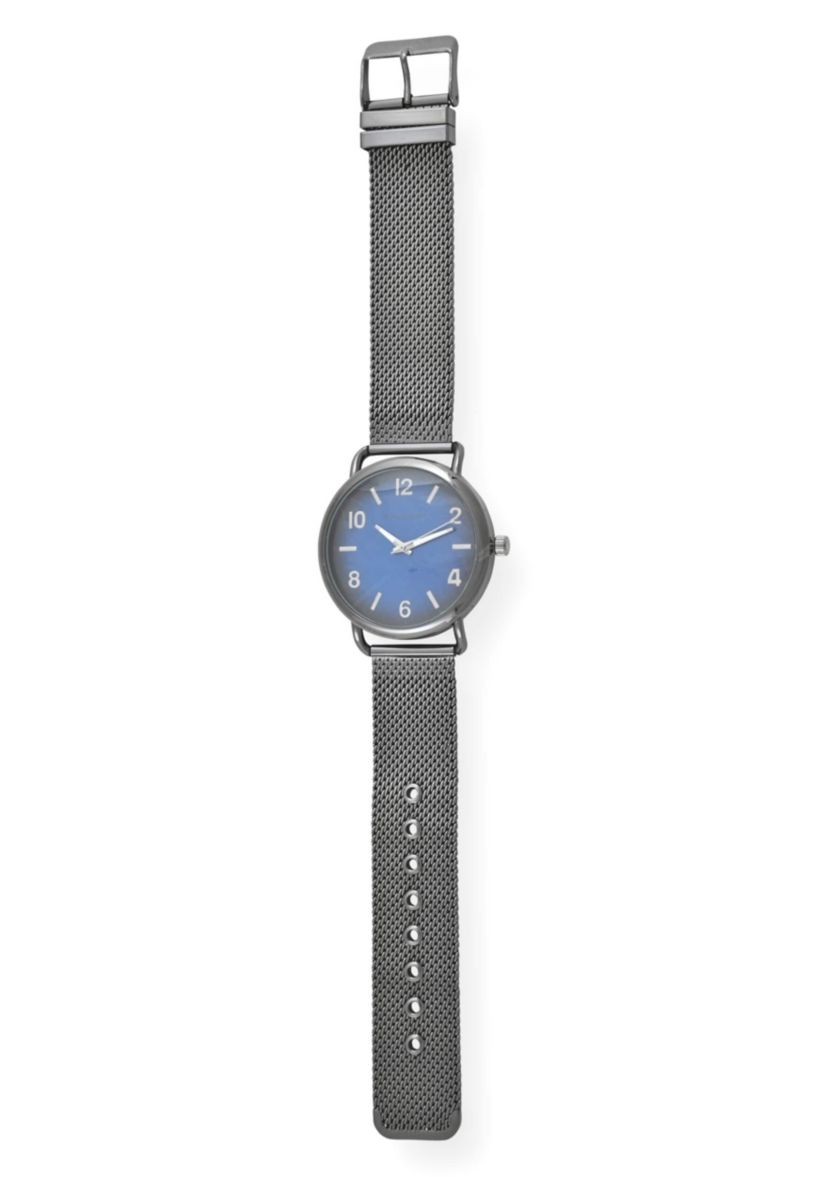 Tahari Adult Mens Analog Watch with Gun Metal Case Blue Dial and Gun Metal Mesh Strap Model# TAH60041