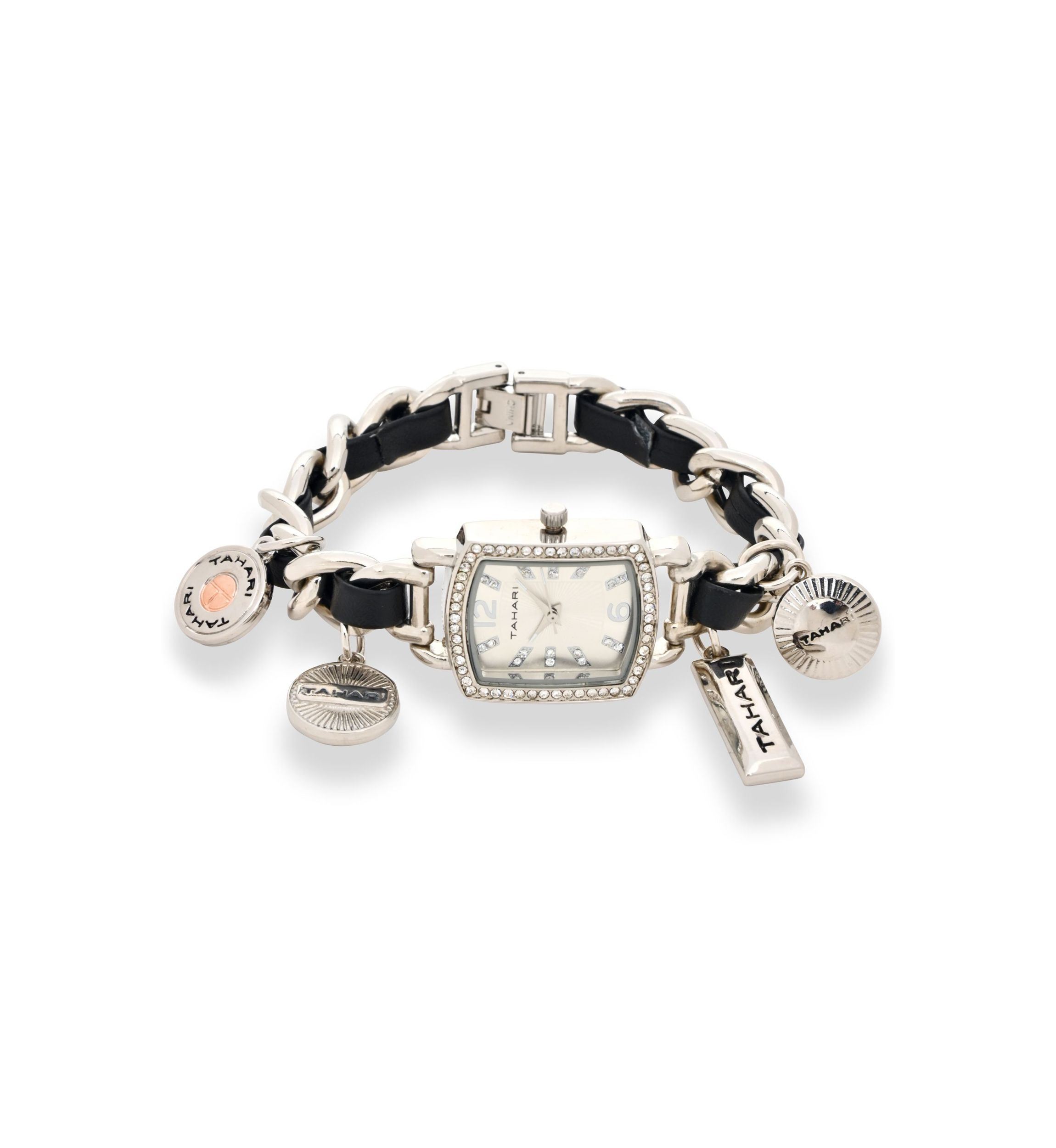 TAHARI Ladies Silver and Black Charm Watch