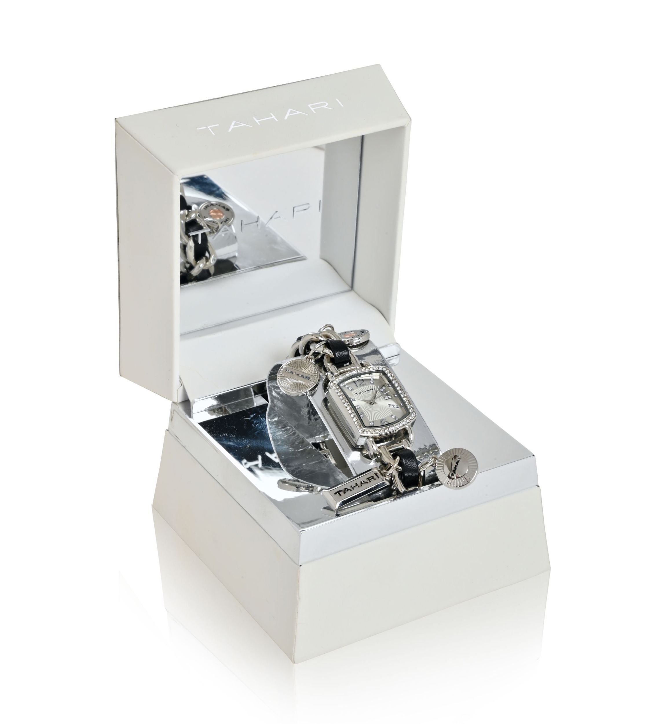 TAHARI Ladies Silver and Black Charm Watch