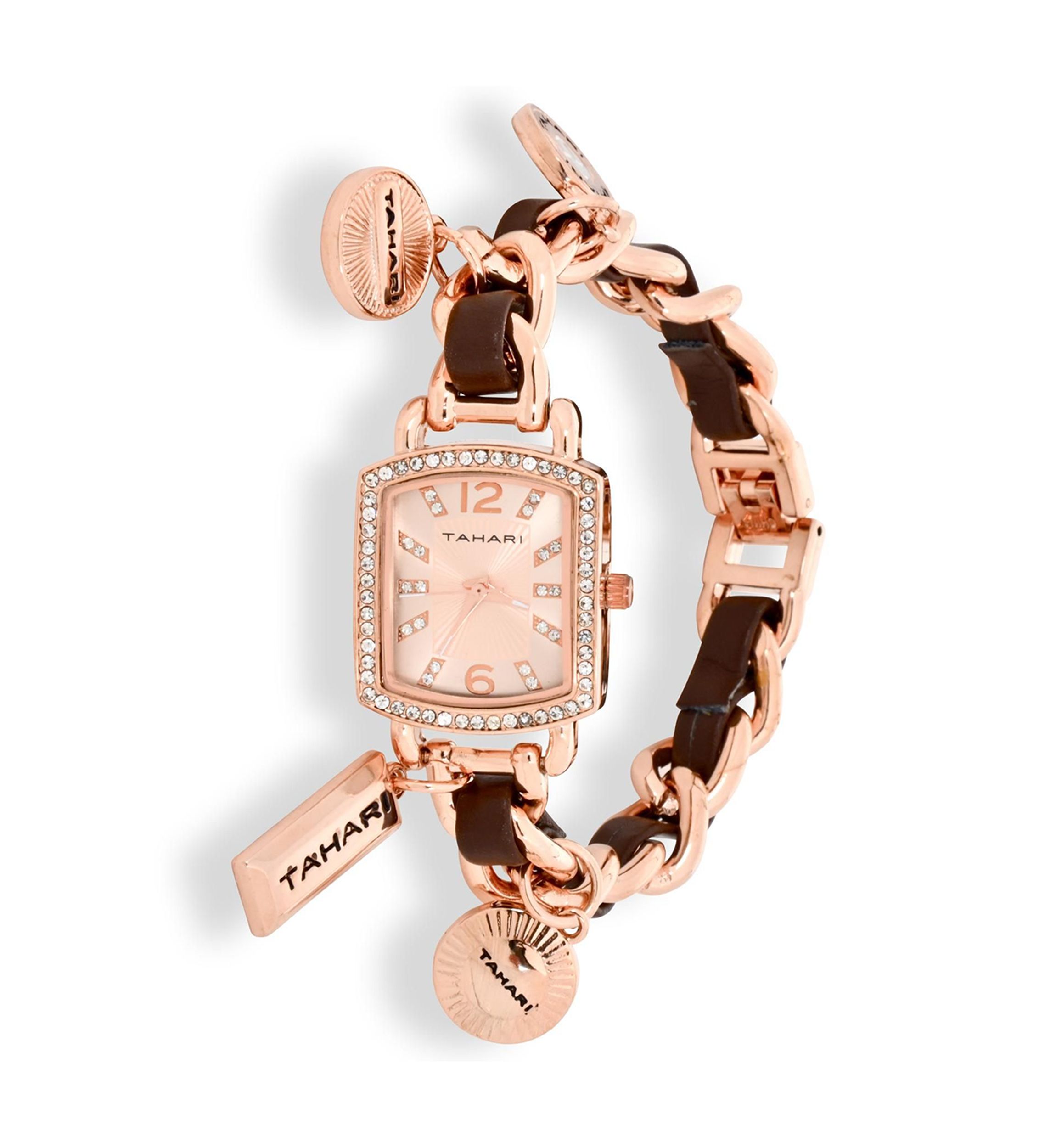 TAHARI Ladies Rose Gold and Black Charm Watch