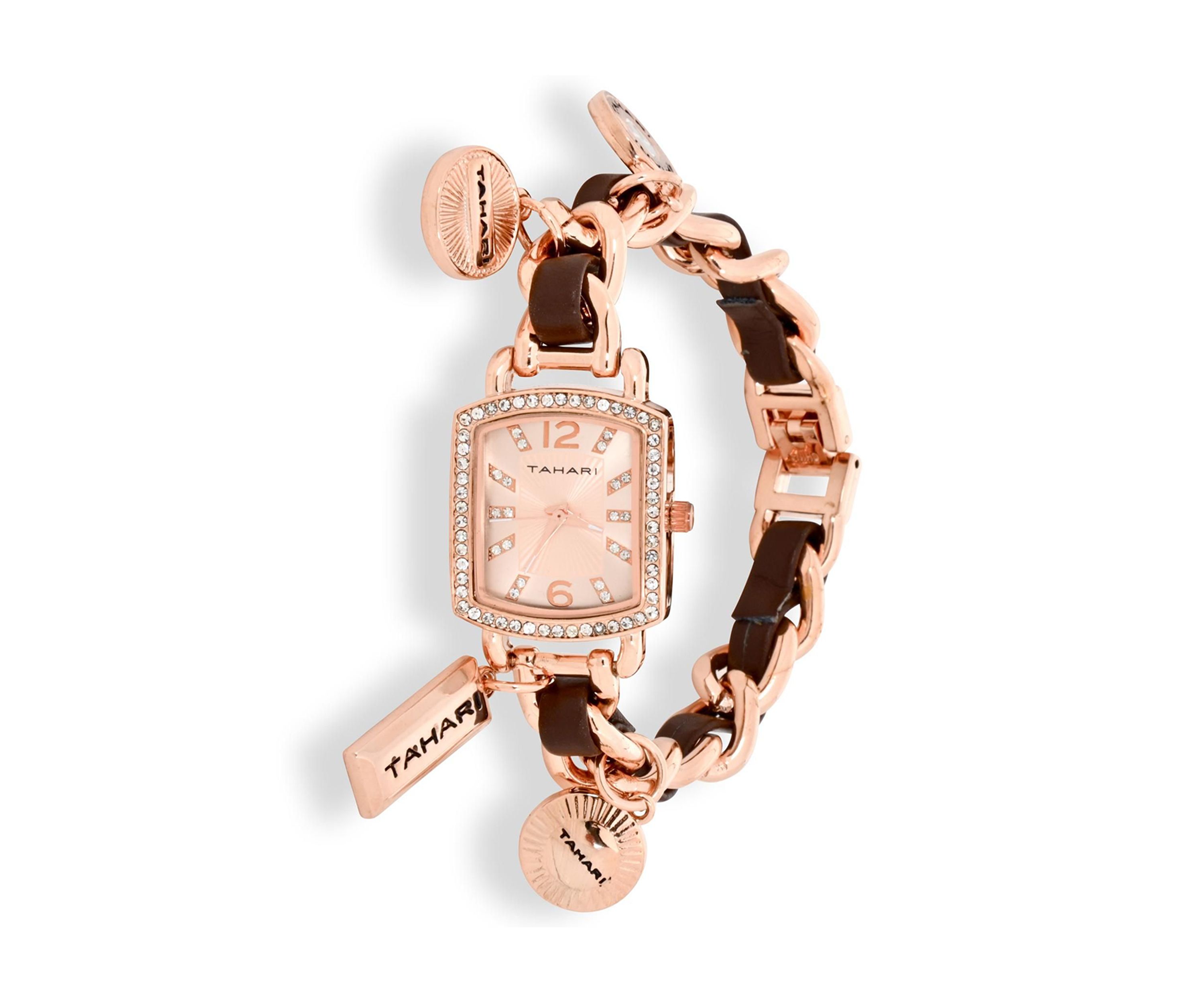 TAHARI Ladies Rose Gold and Black Charm Watch